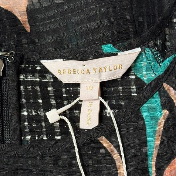 Rebecca Taylor Womens 10 Bloom Blouse 3/4 Sleeve Black Floral Sheer Print Silk - Picture 3 of 7